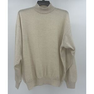 Bachrach Men's Mock Neck Sweater Size Large 100 Percent Wool Made In Italy Cream